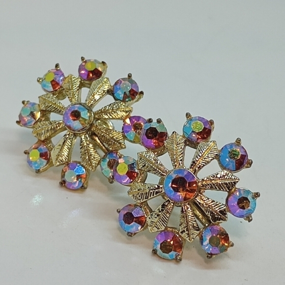 Coro Jewelry - * vintage signed Coro red AB crystal starburst screwback earrings
